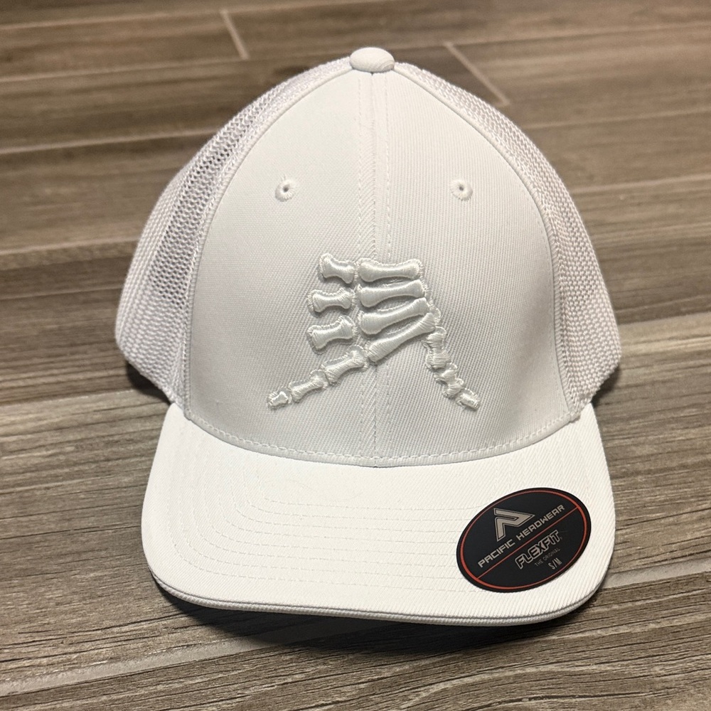 White Trucker Hat with Alaska Bone Design